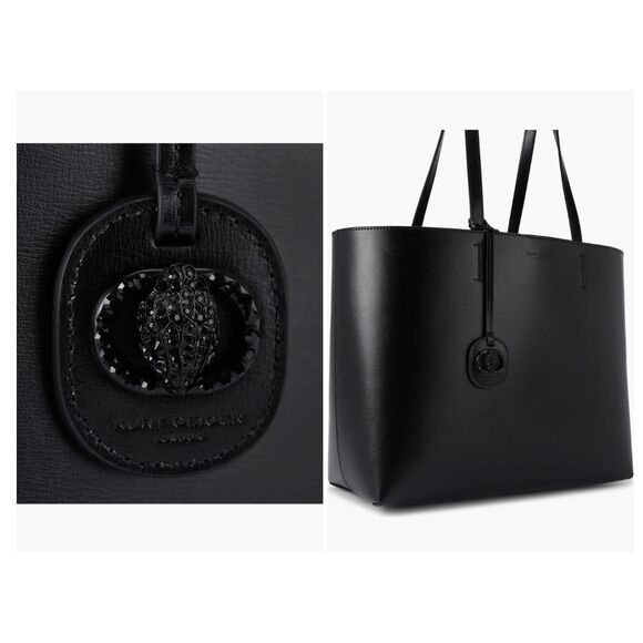 NEW KURT GEIGER LONDON CHELSEA 14” L LEATHER SHOPPER TOTE BAG & POUCH Black - Picture 2 of 8